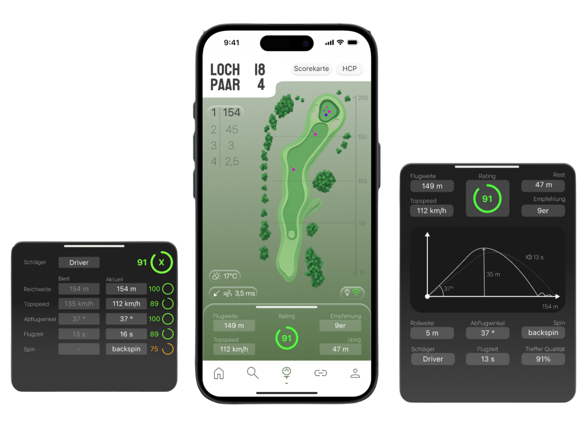 GoByrdie App – Lochansicht mit Live-Daten